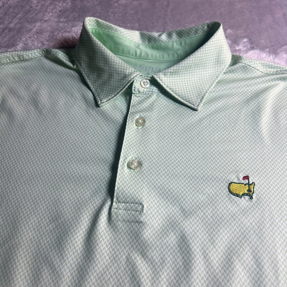 Masters Tech Men's Large Polo Shirt Green White Chevron MT1910-904 Golf Logo
